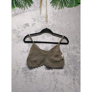 🍑ILLA ILLA Women Crochet Bralette Olive Spaghetti Side Button SMALL(4-6)